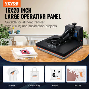 VEVOR Heat Press Machine 15" x 15"  / 16" x 20" / 16" x 24" Sublimation Printer Manual Clamshell Transfer on DIY T-shirt Pillow - Stereotech