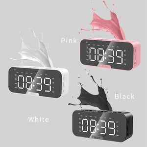 Led Digital Alarm Clock With Large Mirror Screen Office Bedside Table Clocks Bluetooth Speaker FM Radio Phone Holder Temperature