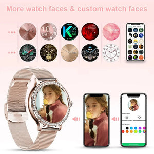 MELANDA Rosegold Smart Watch For Lady Bluetooth Call 100+Sports Mode Fitness Women Smartwatch DIY Dials For IOS Android NX19 - Stereotech