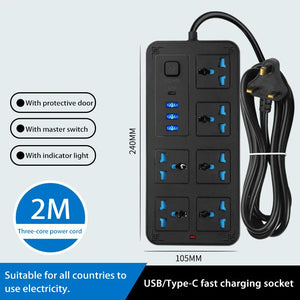 Xiaomi Universal Power Strip 2M Power Socket EU UK US AU Plug 2500W with USB Type-c Fast Charging Global Universal Socket