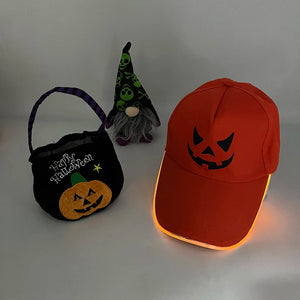 Halloween Light Up Baseball Hat Orange LED Glowing Pumpkin Baseball Cap Kids Halloween Party Props Adjustable Neon Hat Costume