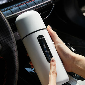 12V/24V 420ml Car Heating Cup Electric Kettle with Automatic Stirring Function Stainless Steel Warmer Bottle LCD Display