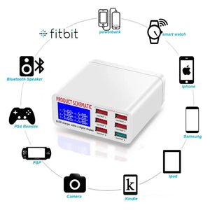 8A QC3.0 USB Charger with LCD Display 6 Ports Desktop Mobile Phone Charger Smart Fast Charging for Smart Phones Tablet PC