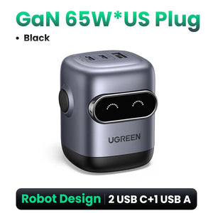 【US Plug】UGREEN 65W 30W GaN Charger Robot Design QC4.0 3.0 PPS for iPhone 16 15 14 Pro Macbook Laptops Tablet PD3.0 Fast Charger