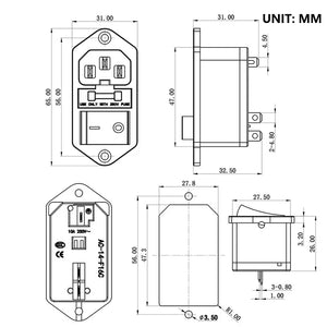 5/20PCS AC-01B-1 Red 10A250VAC 3 Terminal Power Socket With 10A Fuse Switch Wlre LZ-14-F19  AC Power Cord Inlet Plug Socket