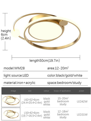 New Ring Round Gold Simple Design Remote Control Light Modern Led Chandelier For Bedroom Living Room Kitchen Study Ceiling Lamp