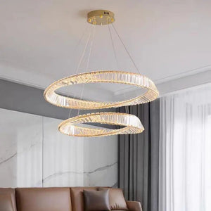 Modern Living Room Led Dimmable Pendant Lights Luxury Gold Irregular Ring K9 Crystal Pendant Lamp Led Luminarias Lamp Fixtures