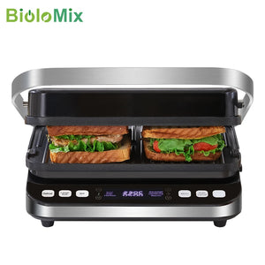 BioloMix 2000W Electric Contact Grill Digital Griddle and Panini Press, Optional Waffle Maker Plates, Opens 180 Degree Barbecue - Stereotech