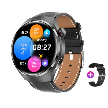 GPS NFC Smart Watch For Men Black leather belt NFC Watch GT4 Pro