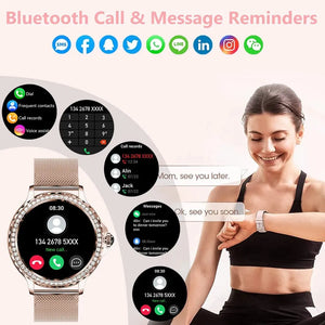 MELANDA Rosegold Smart Watch For Lady Bluetooth Call 100+Sports Mode Fitness Women Smartwatch DIY Dials For IOS Android NX19 - Stereotech