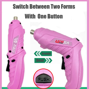 Full Pink Electric Screwdriver Alloy Steel Bit Battery Fast Charging DIY Handicrafts Repair Power Tools Set For Women Girls Gift