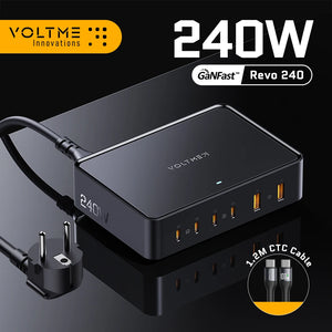 VOLTME 240W USB C Charger GaN 6 Ports Desktop Fast Charging Station PD3.1 QC5 Wall Charger for MacBook Pro/Air Galaxy S23 Ultra