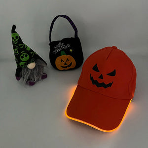 Halloween Light Up Baseball Hat Orange LED Glowing Pumpkin Baseball Cap Kids Halloween Party Props Adjustable Neon Hat Costume