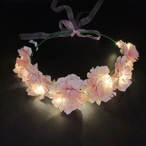 1pc  Adjustable Girl Glow Headband with LED Light Flowers Wreath Crown Hairband for Wedding Birthday Glow Party Hair Accessories