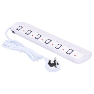 6 Outlet Power Strip Tower UK Plug 250V 13A with 2M Cable Copper - Multi Plug Electrical Extenders for Charging