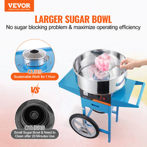 VEVOR Electric Cotton Candy Machine with Cart Commercial Candy Floss Maker with Stainless Steel Bowl Sugar Scoop and Drawer