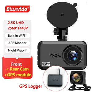 Bluavido 2.5K Ultra HD 2560*1440P Dash Cam WiFi GPS Logger IMX415 Car Video Recorder Dual Camera 1080P Night Vision Black Box