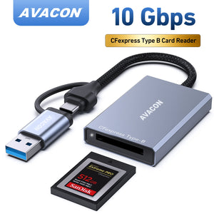 AVACON CFexpress Type B Card Reader with USB 3.2 (Gen 2) 10Gbps, USB-C&USB-A 2-in-1 Type B CFexpress Adapter, Compatible with Wi