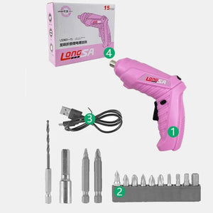 Full Pink Electric Screwdriver Alloy Steel Bit Battery Fast Charging DIY Handicrafts Repair Power Tools Set For Women Girls Gift