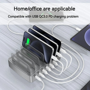 Universal 72W 6 Port Multi USB PD Charger Stand For IPhone 16 15 14 13 Carregador QC3.0 Fast Charger Station For Samsung Xiaomi