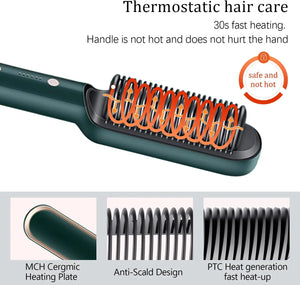 Negative Ion Hair Straightener Styling Comb 2 In 1 Hair Straightener Brush And Curler 30s Fast Heating Hair Straightener Brush