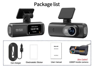 UHD 4K Dash Cam Dual Lens Driving Recorder Car DVR 1080P Rear Lens Camera Built-In WiFi GPSMonitoring 24-Hour Parking Black Box