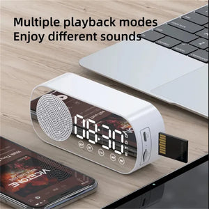 Wireless Bluetooth Speaker Clock Dual Alarm Support TF Card FM Radio HIFI Sound Quality Digital Desk Clocks Home Decoration