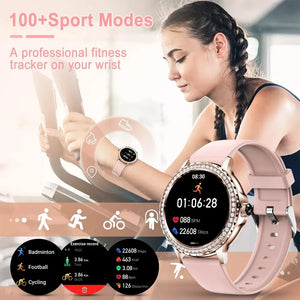 MELANDA Rosegold Smart Watch For Lady Bluetooth Call 100+Sports Mode Fitness Women Smartwatch DIY Dials For IOS Android NX19 - Stereotech