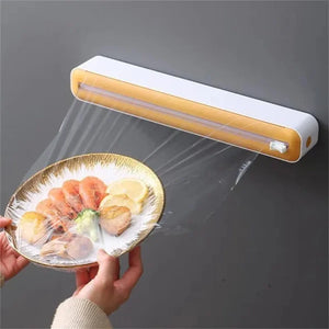 2 In 1 Plastic Wrap Cutter Cling Film Dispenser Tin Paper Aluminum Foil Parchment Paper Storage Cutting Box Kitchen Package Tool - Stereotech