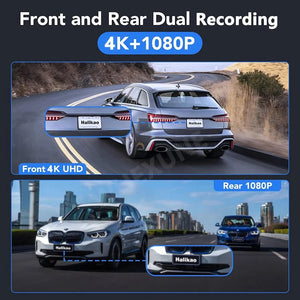 UHD 4K Dash Cam Dual Lens Driving Recorder Car DVR 1080P Rear Lens Camera Built-In WiFi GPS 24-Hour Parking Monitoring Black Box