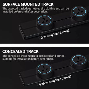 Wall power rail socket, kitchen aluminum expansion socket 40cm 50cm, built-in socket on countertop - Stereotech