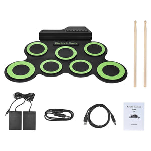 9 Drum Pads Electronic Drum Set with Drum Sticks/Pedals USB Roll Up Drum Set Headphone Jack Great Holiday/Birthday Gift for Kids