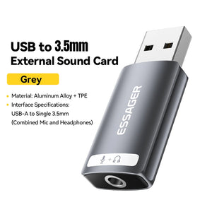 Essager USB Sound Card External 3.5mm USB Adapter Earphone Micphone Speaker Audio Interfacer for PS4 Laptop Computer Sound Card