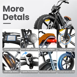 Jansno Electric Bicycle 20*4.0 Fat Tire 750W Motor 48V14AH Lithium Battery Road Electric Bike Adults Mountain EBike