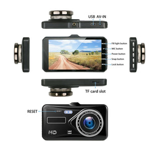 HD 1080P Car DVR Dashcam Video Recorder Rear View Camera 170° Wide Angle Dual Lens 4 Inch Touch Screen Dash Cam Black Box