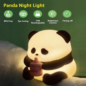 Cute Silicone Panda Night Lights, Rechargeable LED Animal Decor Night Lights Kawaii for Birthday Gifts/Sleep, Christmas Lights