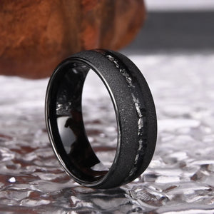 Black sandblasted meteorite 8mm tungsten carbide ring for men and women wedding engagement ring anniversary gift unisex