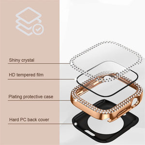 Diamond Case + Back cover For Apple Watch 7 8 45mm 41mm 49mm 44mm 40mm Glass Screen Protector Cover Bumper iWatch 4 5 SE 6 Ultra - Stereotech