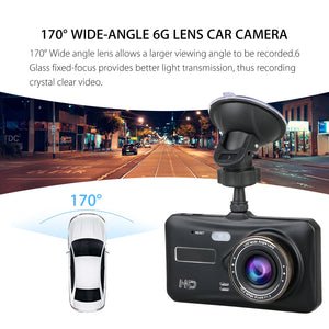 HD 1080P Car DVR Dashcam Video Recorder Rear View Camera 170° Wide Angle Dual Lens 4 Inch Touch Screen Dash Cam Black Box