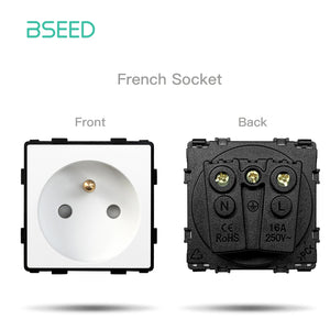 BSEED 1/2/3Gang 1/2Way Wall Button Switch Part Wall Power Socket Electrical Outlets Glass Frame DIY Module Part Free Combination