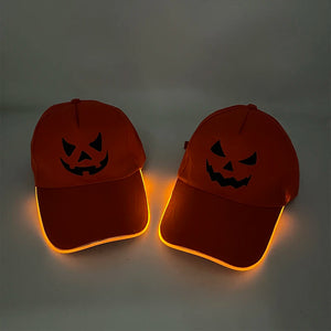 Halloween Light Up Baseball Hat Orange LED Glowing Pumpkin Baseball Cap Kids Halloween Party Props Adjustable Neon Hat Costume