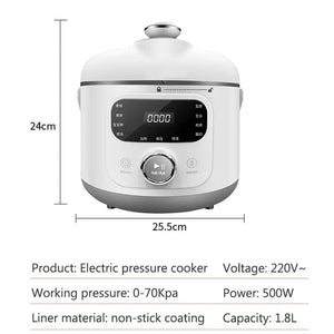 1.8L Multifunctional Programmable Pressure Slow Cooking Pot Non-stick Rice Cooker Stainless Steel Electric Pressure Cooker 220V