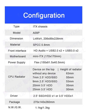 A09P 4.2L ITX Chassis A4 HTPC Portable Computer PC Support PCIe 2.5' SSD Drive Mini IPC Flex PSU Case - Stereotech