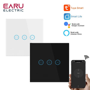 WiFi Smart Timer Glass Wall Touch Curtain Switch Controller for Roller Shutter Electric Motor TUYA Smart Life Google Home Alexa - Stereotech