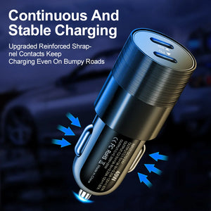 68W Dual USB Type C Car Charger Metal Auto PD Charger Adapter Fast Charging USB C Charger For CellPhone in Car For iPhone 13 12