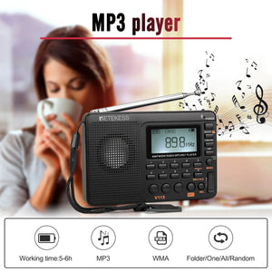 Portable Radio FM AM SW Radios AM FM Rechargeable Shortwave Radio On Batteries All Full Waves USB Recorder Speaker for Kids Olds