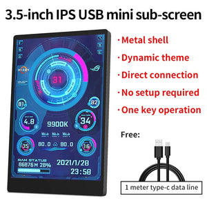 3.5 / 5 Inch IPS Type-C Secondary Screen Mini Computer USB Display CPU GPU RAM HDD Monitor with Holder Metal Case No Use AIDA64