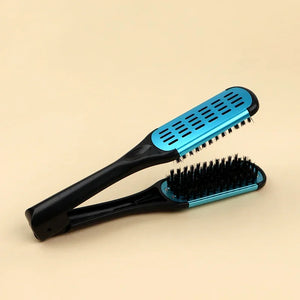 Pro Hairdressing Straightener Nylon Hair Straightening Double Brushes V Shape Comb Clamp Not Hurt Styling Tools DIY Home