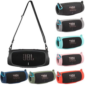 New Bluetooth Speaker Case Soft Silicone Cover Skin With Strap Carabiner for JBL Charge 5 Wireless Bluetooth Speaker Bag - Stereotech