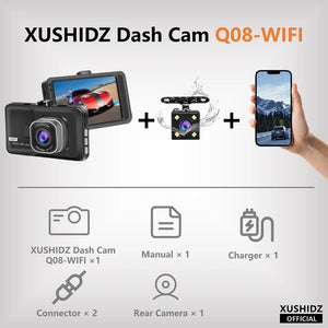 XUSHIDZ Q08PRO Full HD 1080P G-sensor Dual-Channel Dash camera Vehicle Video Recorder Night Vision Car Camera Dashcam DVR Rear